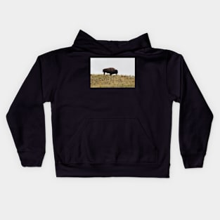 Lone Bison in Lamar Valley Yellowstone Kids Hoodie